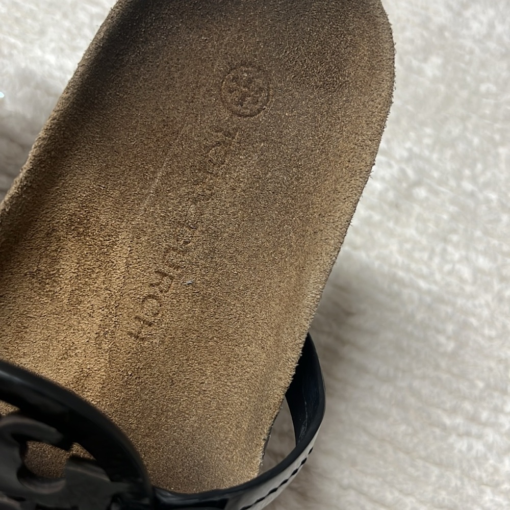 TORY BURCH MILLER CLOUD SANDAL BLACK/NATURAL - SIZE 7.1/5 US good condition . - Picture 3 of 7